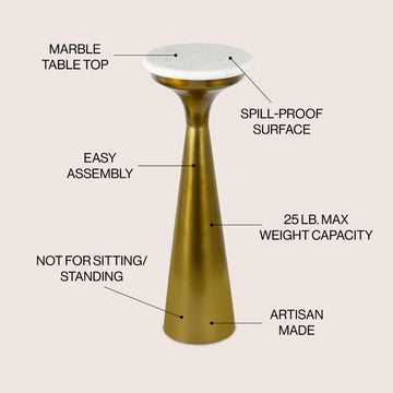 Oliver 22.25" Mid-Century Glam Retro Metal Drink Table with Marble Top